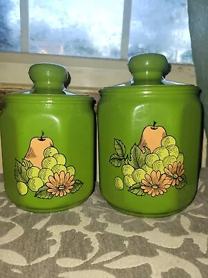 Vintage Kromex Canister Set Aluminum Green Flower & Fruit Good Condition  • $30