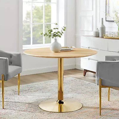 Modway Verne Round Wood Grain 40  Dining Table In Gold Natural • $495.79