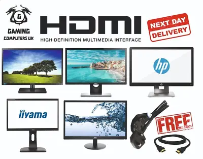 Hdmi 24  Inch Fhd Monitor Pc Gaming Cctv Mixed Brands Dell Iiyama Hp Samsung Lg • £54.99