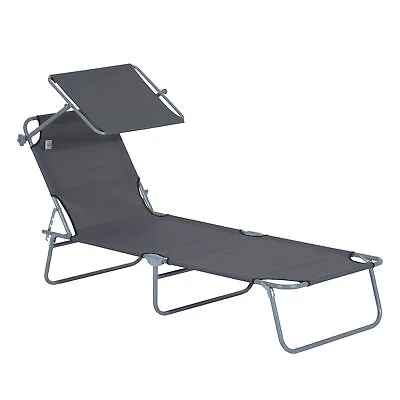 £36.99 • Buy Outsunny Folding Chair Sun Lounger Recliner Seat Sunshade Garden Outdoor Grey