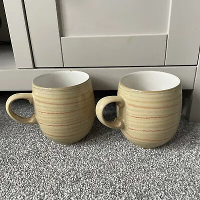 Denby Stoneware “caramel” Mug Dark Cream Striped Stripes Design Two 2 *defect* • £15