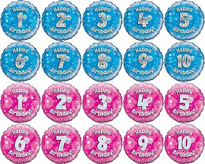 Age Birthday Balloons Blue & Pink 18 Inch Holographic Foil Balloons • £1.75