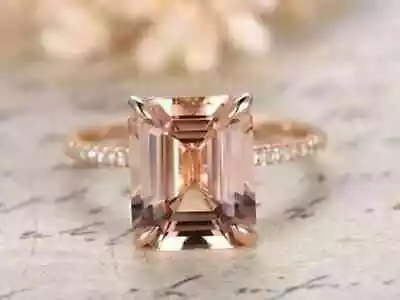 3Ct Emerald Cut Morganite Lab-Created Engagement Women Ring 14K Rose Gold Plated • $83.99