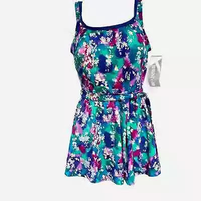 Mainstream Vintage Swimdress Size 18 Teal Fusciha White Women's Bathing Suit  • $40