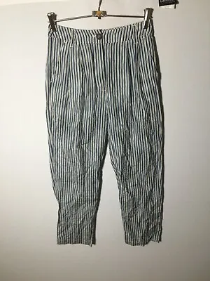 Vanishing Elephant Women's Blue White Striped Pants Size 6 W26  Silk Blend • $23.99
