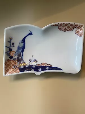 Vintage Sushi Plate ~ Trinket Dish Peacock Beautiful Detail Tail 6.5x4  Stamped • $22.80