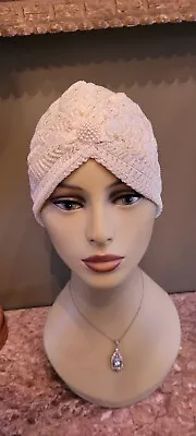 NOS Vintage 40s 50s Ladies Turbin Hat Vintage Ivory Gold Metallic Turbin Hat  • $9.77