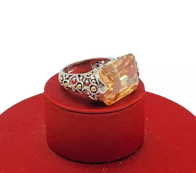 Vtg Ring Sz 7 Citrine Topaz Cubic Zirconia Medieval Theme Fashion Jewelry Long • $49.99