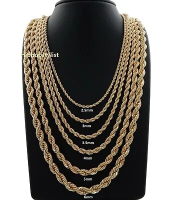 Hip Hop Rope Chain Necklace 16  18  20  22  24  26  30  Inch 14K Gold Plated.. • $10.49