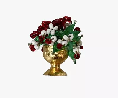 Miniature Floral Arrangement Beaded Flowers In Brass Vase 1:12 Dollhouse • $29.95