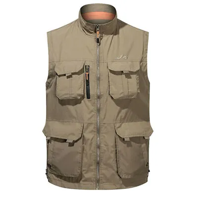 £29.40 • Buy Men Vest Coat Photographer Waistcoat Pocket Work Sleeveless Fleece Warm Jacket