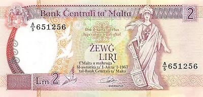 Malta  2 Liri   ND. 1989  P 41a  Series  A/5  Uncirculated Banknote NY3 • $29.95