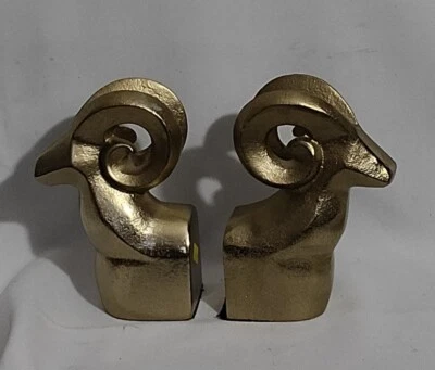 $36.99 • Buy WEST ELM Bookends Modern Ram Head Gold Metal Bighorn Sheep Small 5.5  Pair