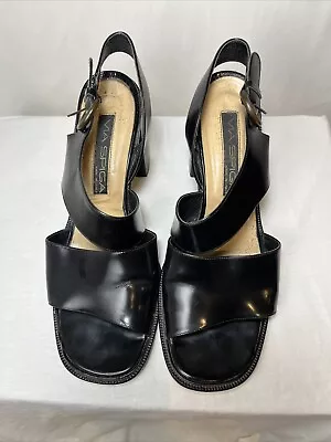 Via Spiga Women's Shoes Cross Strap Black Leather Chunky Heels Size 10 M • $19.99