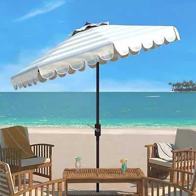 Outdoor Collect Maui Baby Blue/White Single Scallop Striped 9Ft Crank Push Butto • $139.15