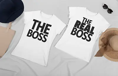 The Boss + The Real Boss Couple T Shirt Set Funny Couple Gift Matching Tops • £14.99