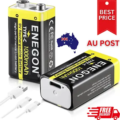 ENEGON 2 Pack 9V Rechargeable Li-Ion Batteries 1000Mah With 2-In-1 USB Charging • $31.80