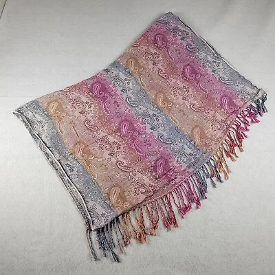 Shawl Scarf Wrap Multicolor Paisley Cashmere Silk Viscose Made In Nepal Warm • $38.50