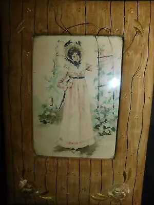 Antique Sml Watercolour Painting Edwardian Lady In Garden Silk Enbroidered Frame • £24.50