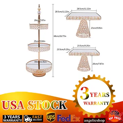 Crystal Gold Tower Plate Cupcake Stand 3-Tier Wedding Cake Dessert Display Plate • $96