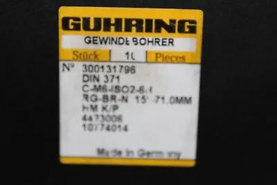 Guhring Carbide M6 Triple Flute 15 Degree Spriral 71mm Long. Iso2-6h HM K/P Tap • $35