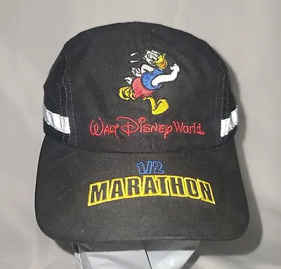 VTG Walt Disney World 1/2 Marathon Donald Duck Black Strap Back Running Hat 1999 • $15.99