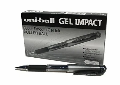 Uni-Ball Signo Impact Gel Pens Rubber Grip Black Gel 1mm Nib Ribbed Grip 12 Pack • £22.46
