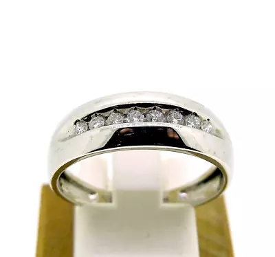 14k White Gold Mens' Wedding Band With Round-Cut Diamonds. Size: 9.1/4 • $769