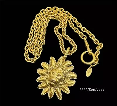 CHANEL Necklace Chain AUTH Coco Vintage Rare Pendant Choker Gold 73cm Lion F/S • $1473.01