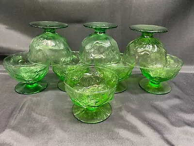 Set Of 8 ~  Morgantown Glass  CRINKLE GREEN  Sherbet / Champagne ~ 2 3/4  Tall • $39.99