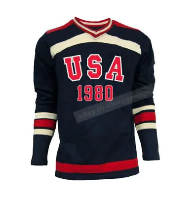 1980 Miracle On Ice Mike Eruzione #21 USA Hockey Jerseys Black CUSTOM NAME Sewn • $65