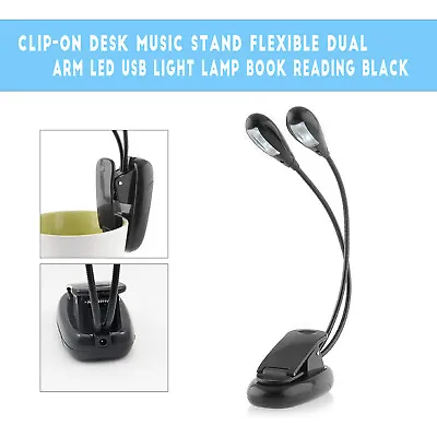 Clip-On Desk Music Stand Flexible Dual Arm LED USB Light Lamp Book Reading A9 • $8.54