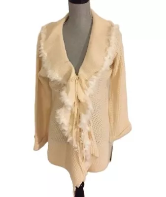 A By Adrienne Landau Cascading Front Cardigan With Faux Fur Trim LARGE NWT  $175 • $62