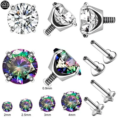 16G G23 Titanium CZ Labret Lip Studs Threaded Heart Star Base Helix Piercing • $11.61