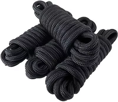 4 Pack Of 3/8 Inch 20 FT Double Braided Nylon Boat Dock Lines Mooring Rope Black • $34.99