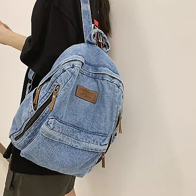 Washed Denim Fashion Backpack For Women 2024 Latest Trend Student School Bag • $37.79