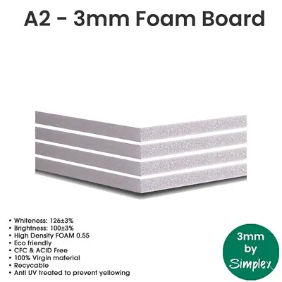 A2 420x594 Mm/16.5x23.4ins Foam Board 3mm 15 Pack White High Quality Guaranteed • £17.99