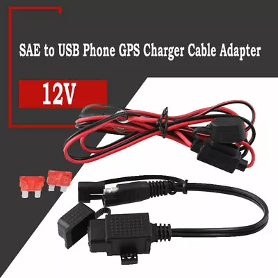 Motorcycle 12V SAE To USB Phone GPS Charger Cable Adapter Inline Fuse Waterproof • $20.56