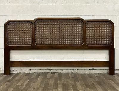 Vintage King Size French Louis XV Style Cane Back And Dark Teak Headboard • $1025