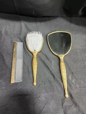 3-Piece Gold Tone Rose Vanity Set (Handheld Mirror Brush Comb) • $10.50