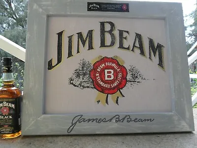 $249 • Buy Rare Jim Beam Black Framed Sign Rustic Hand Painted Man Cave Envy Bar Shed