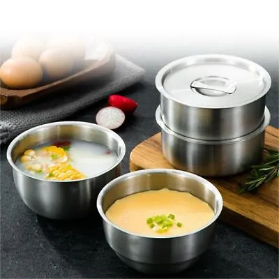 1PC Stainless Steel Rice BowlsThickened  Round Mixing Bowl Salad With Lid Tools. • £7.39