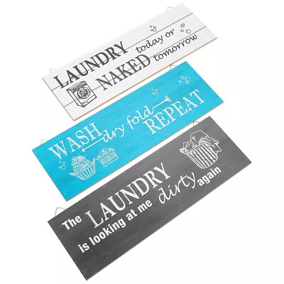  3 Pcs Laundry Room Decoration Sign Wood Wooden Decors Retro Home • £18.99