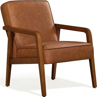 PU Leather Accent Chair Mid-Century Modern Armchair Wood Frame For Living Room • $97.99