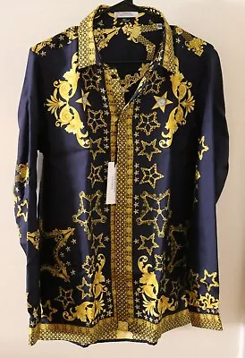 Versace Collection Trend Silk Star Baroque Print Shirt Size 37 Small Medium • $350