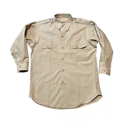 Vintage 40s 50s Rycroft Button Front Shirt Sanforized Military Khaki Size Medium • $17.89