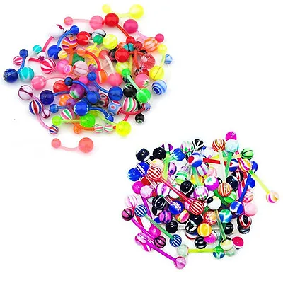 Lot Of 40 Flexi Belly Ring 14 Gauge And Tongue Barbell Piercing Assorted Designs • $10.80