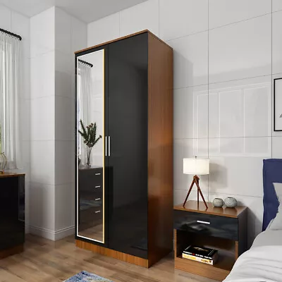 2 Door Wardrobe With Mirror High Gloss Large Storage 5 Colors Cupboard Furniture • £134.99