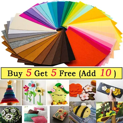 Self Adhesive Assorted Felt Fabric Sheets Craft Sewing Non-Woven Art  A4 DIY • £2.59