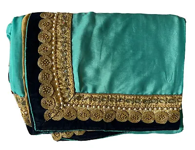 Gold Blue Velvet Fancy Designer Saree Sari For Weddings Eid New • £27.50